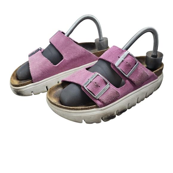 Birkenstock Papillio Sandals Womens Pink Suede Arizona Platform Preppy Boho - Picture 1 of 8